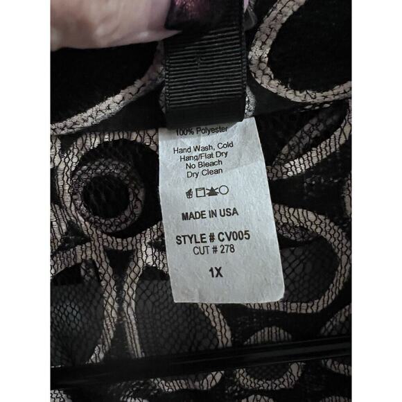 Curvesque Black Cream Floral Babydoll Sheer Puff Sleeve Jacket 1x - Picture 5 of 7